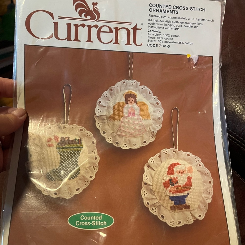 Current Counted Cross Stitch Ornaments 1983 7141-5, New 3 Ornaments 3 Inches.